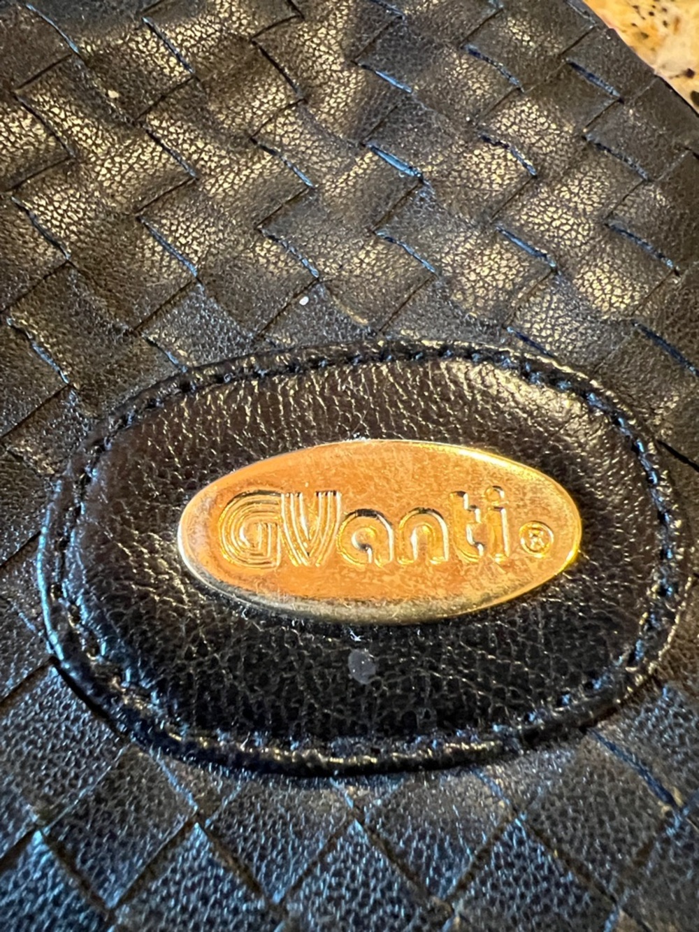 Vintage Gvanti Black Woven Leather Clutch with Gold Logo
